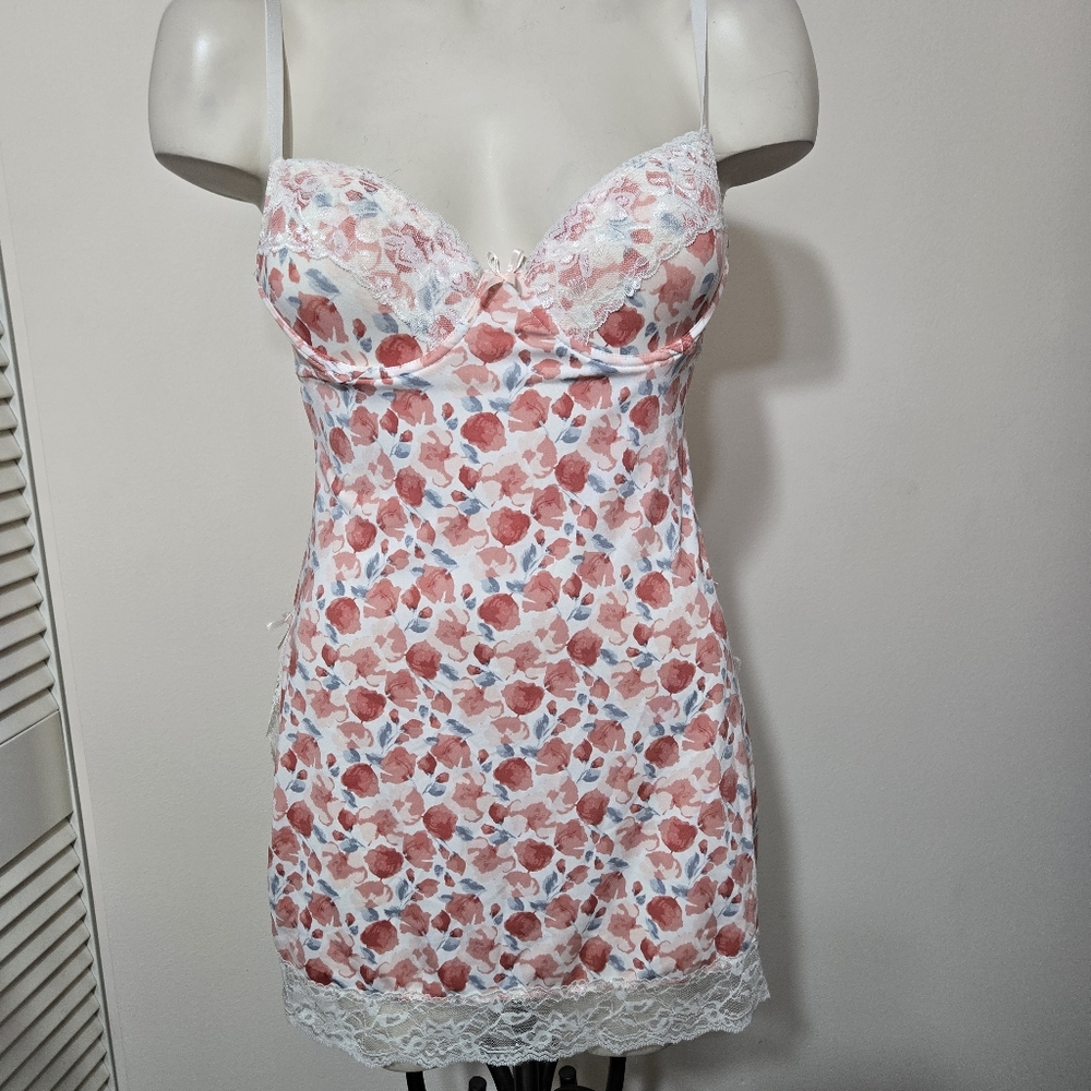 Pink floral lace trimmed nightie